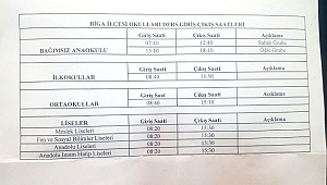 Biga'da Okul Giriş Çıkış Saatleri Değişti