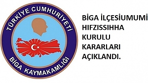 BİGA İLÇESİUMUMİ HIFZISSIHHA KURULU KARARLARI AÇIKLANDI.