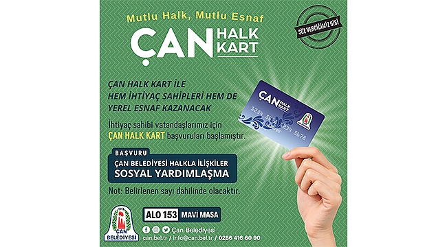 ÇAN BELEDİYESİ'NDEN İHTİYAÇ SAHİPLERİNE ÇAN HALK KART DESTEĞİ 