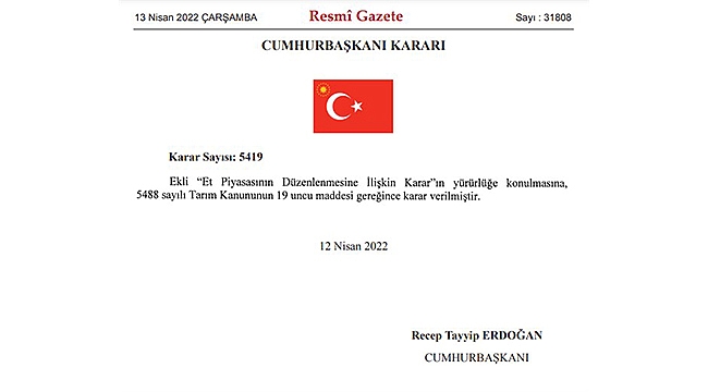 ET PİYASASIYLA İLGİLİ KARAR RESMİ GAZETE'DE!