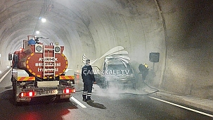 ASSOS-TROYA TÜNELLERİNDE ARAÇ YANGINI