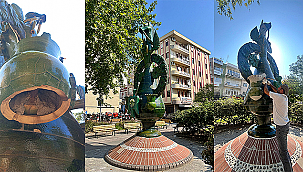 ÇANAKKALE'NİN SİMGESİ AT BAŞLI TESTİ HEYKELİ ONARILDI