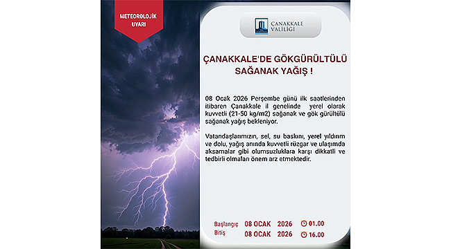 ÇANAKKALE'DE GÖK GÜRÜLTÜLÜ SAĞANAK YAĞIŞ UYARISI!