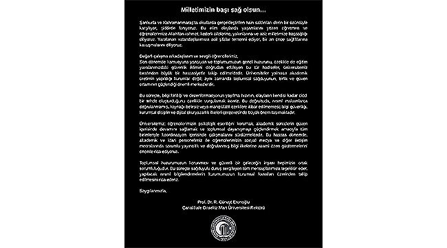 REKTÖR ERENOĞLU'NDAN OKULLARDAKİ SALDIRILARA İLİŞKİN BAŞSAĞLIĞI MESAJI