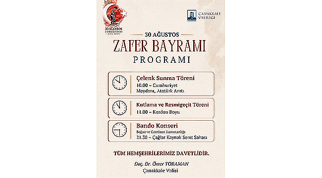 ÇANAKKALE'DE 30 AĞUSTOS ZAFER BAYRAMI TÖREN PROGRAMI AÇIKLANDI