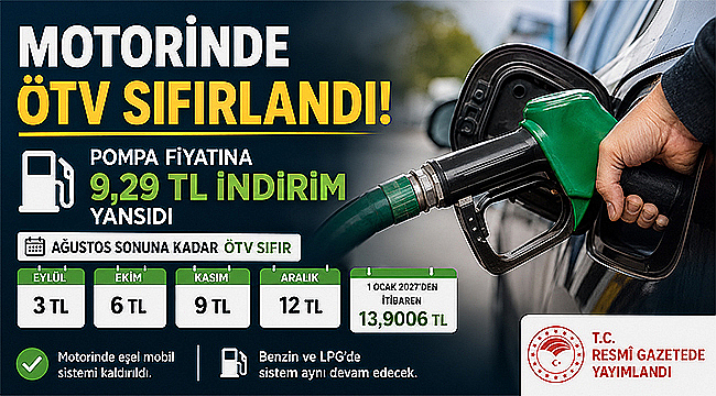MOTORİNDE ÖTV SIFIRLANDI: POMPA FİYATINA 9,29 TL İNDİRİM